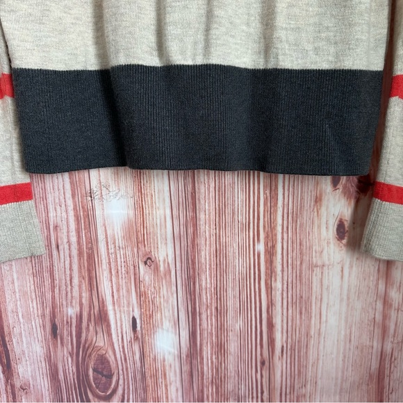 Gap Oatmeal Beige Wool Blend Orange Stripe Gray Colorblock V Neck Cardigan Sz M - Picture 10 of 11